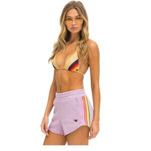NWT Aviator Nation 5 STRIPE WOMENS LOUNGER SHORT - MAUVE // PINK // GREEN